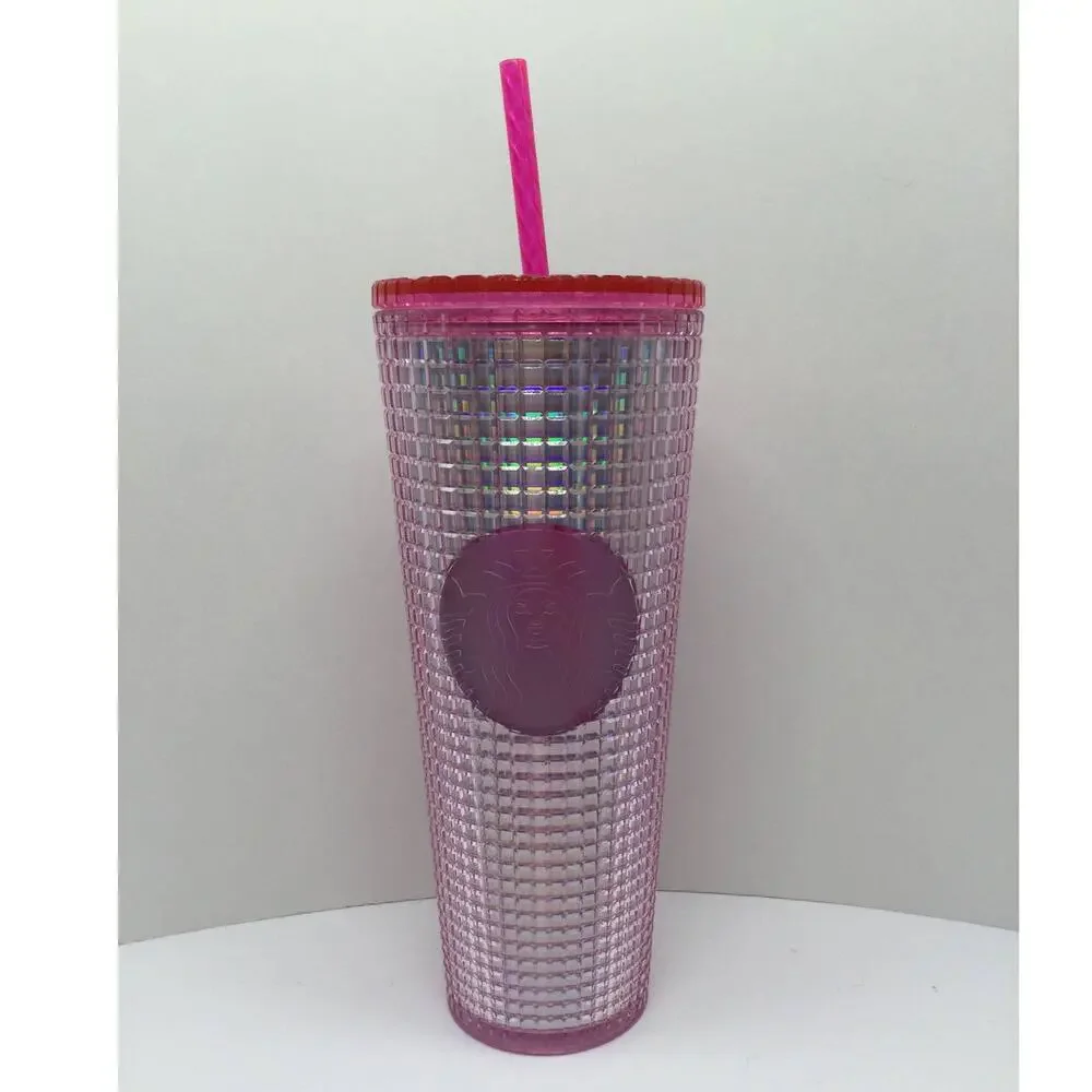 Starbucks Spring 2023 Iridescent Pink Grid Cold Tumbler 24 oz